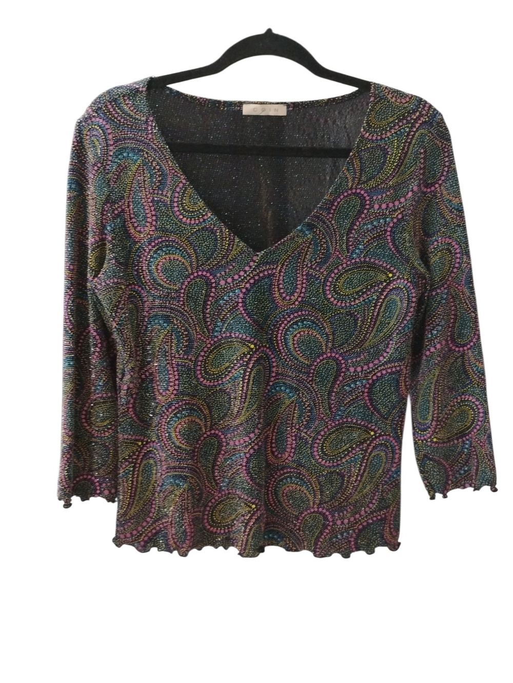 Coin V-Neck Paisley Metallic Multicolor Bloyse Size L
